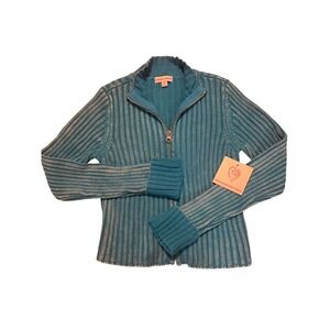 Design History Girls Ribbed‎ Knit Zip Up Cardigan Sweater Teal Blue M